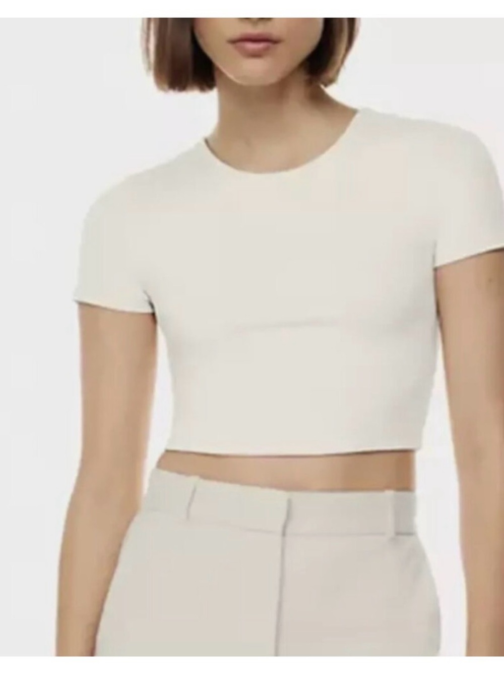 nwot Babaton original Contour Crew Cropped T-Shirt matte pearl S